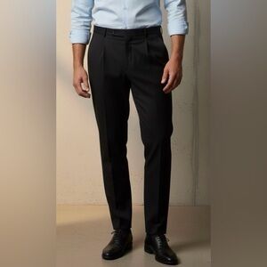 NWT Austin Reed Classics 100% Worsted Wool Black Trousers, Pleated Front 34x36